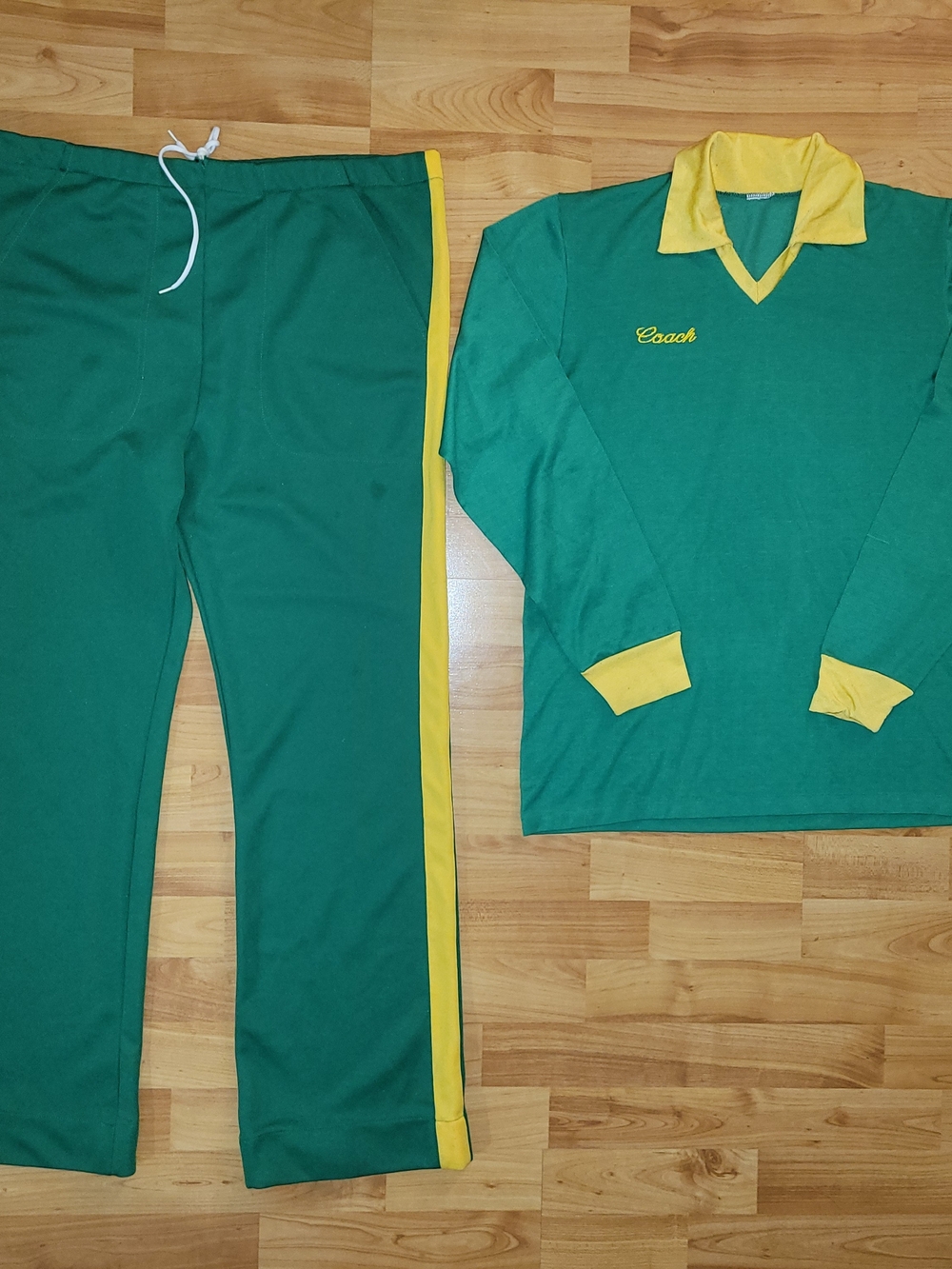 Vintage 80s Head Coach Sportswear Track Suit Set Green And Yellow, Large